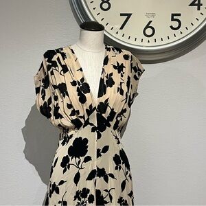 Vintage Black and Cream Floral Maxi Dress